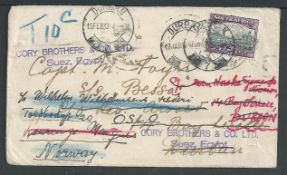 South Africa 1933 Cover franked 2d from Eshowe to the Captain of SS Bessa at Durban (harbour) redire