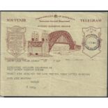 Australia 1932 Sydney Harbour Bridge souvenir telegram with S.E. Pylon c.d.s. (Mar 1) and the souven