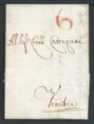 Austria 1749 Entire letter from Cles (S. Tyrol) addressed to Venice, bearing handstruck "6" Tax mark