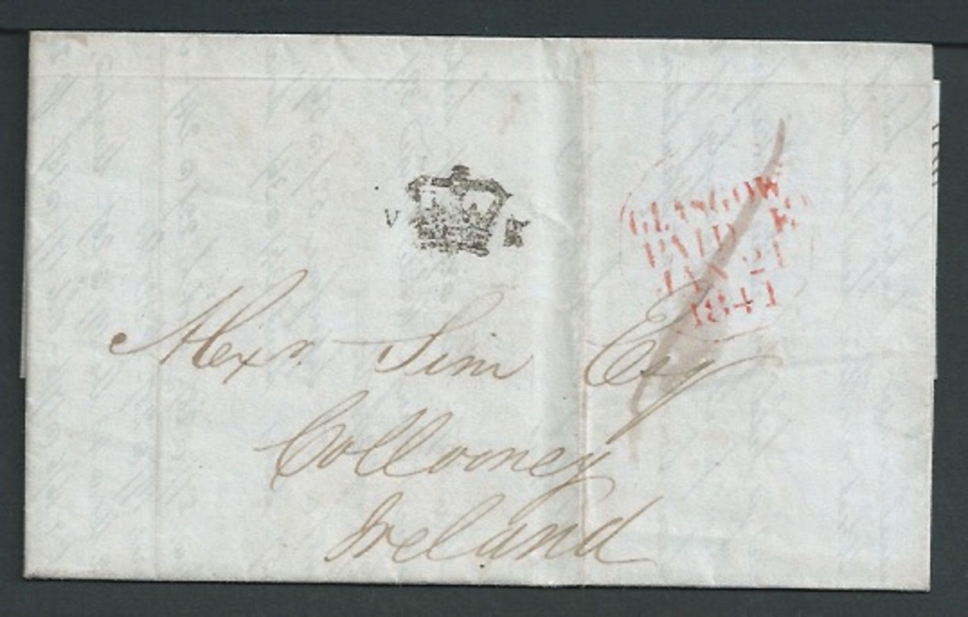 G.B. - Scotland 1841 Entire Letter from Glasgow prepaid 1d to Collooney with a fine strike of the s
