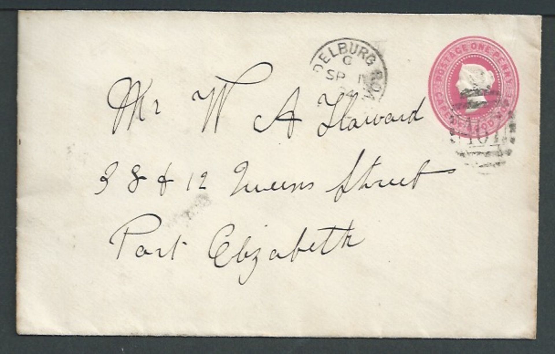 Cape of Good Hope 1894 Queen Victoria 1d postal stationery envelope from Middleburg Road to Port Eli