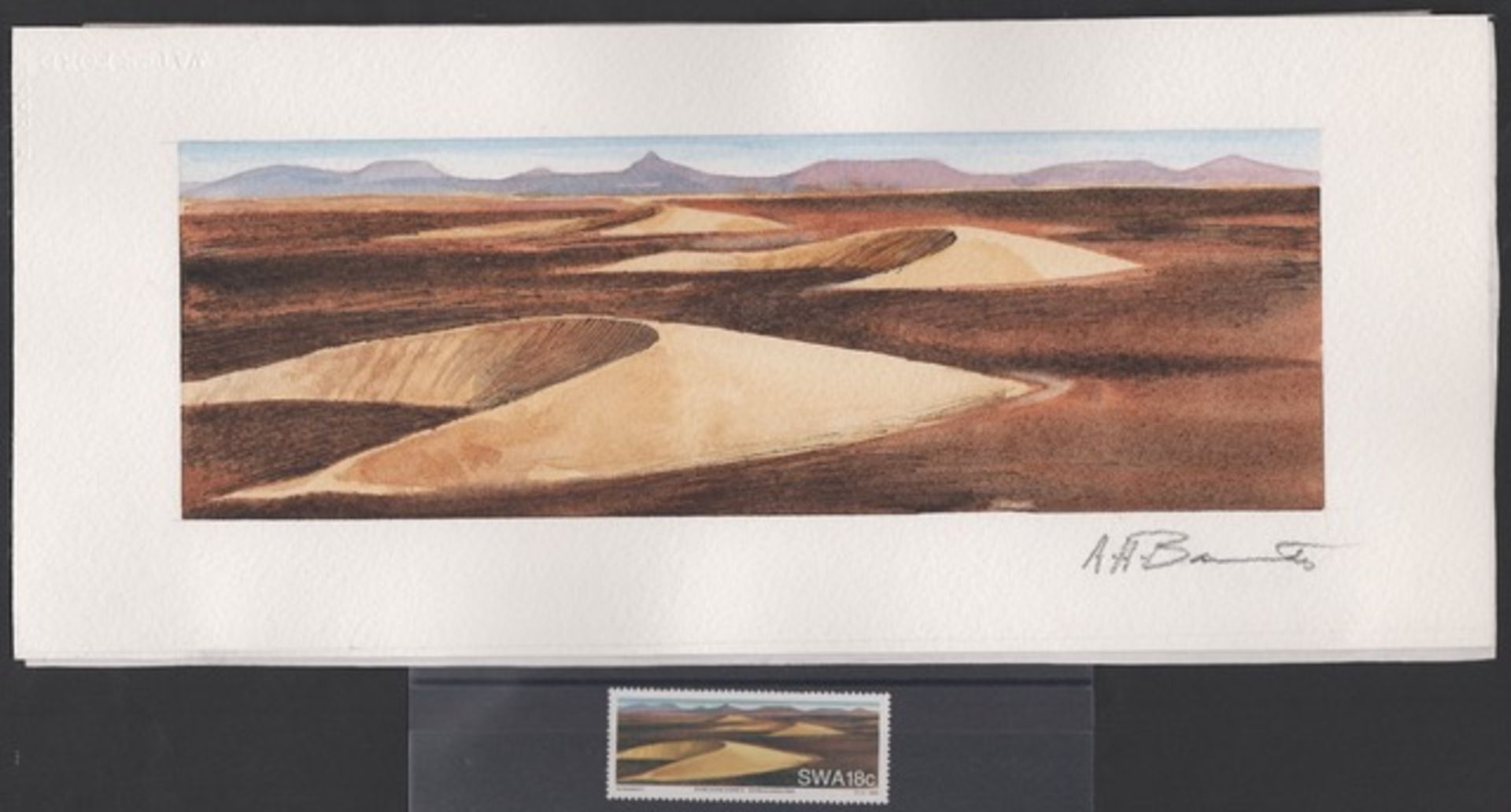 SOUTH WEST AFRICA /NAMIBIA 1989. Namib sand dunes set: final full colour artwork for the 18c Barchan