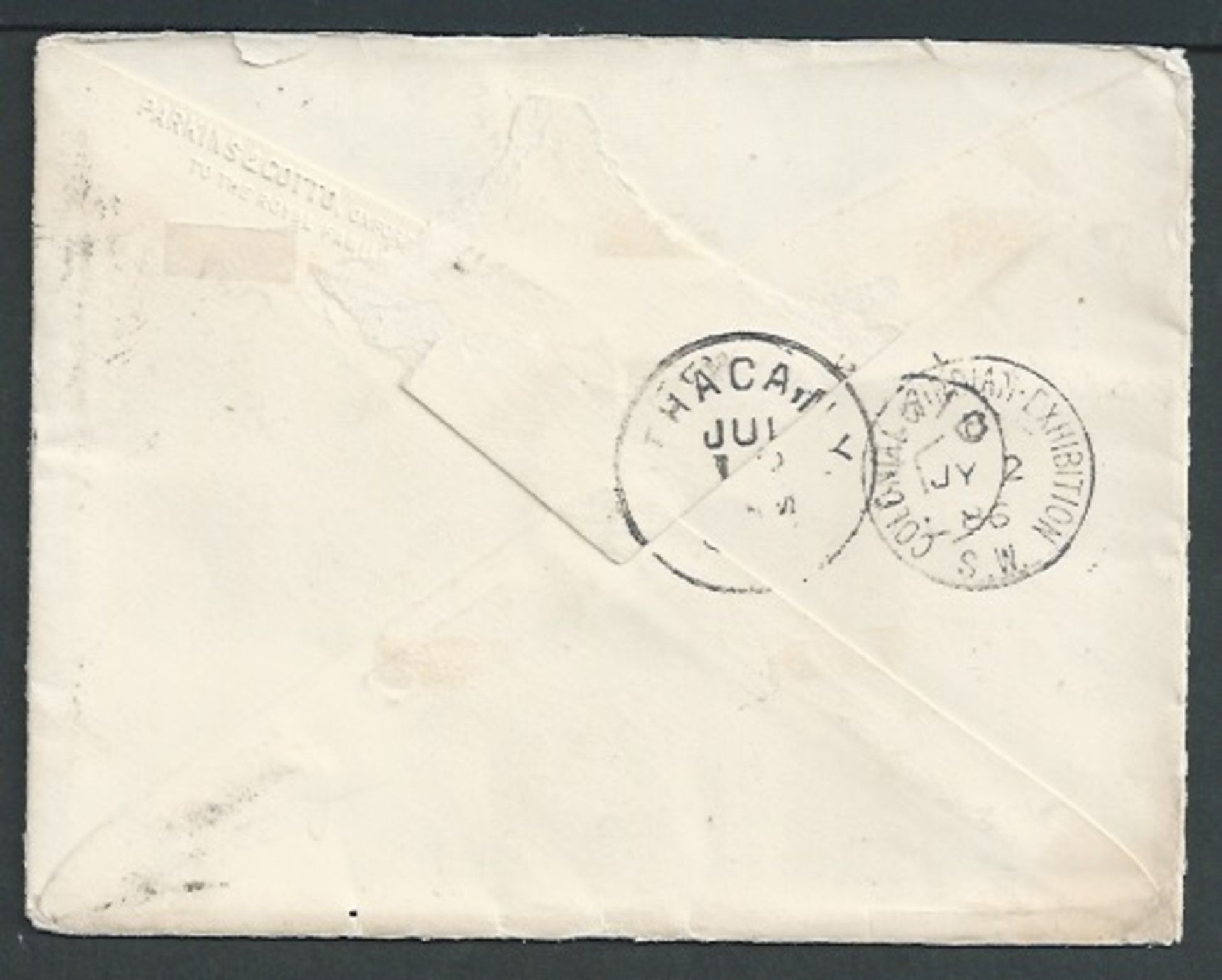 G.B. - Exhibitions 1886 Cover to the USA franked 2.1/2d lilac cancelled at South Kensington, backsto - Image 2 of 2