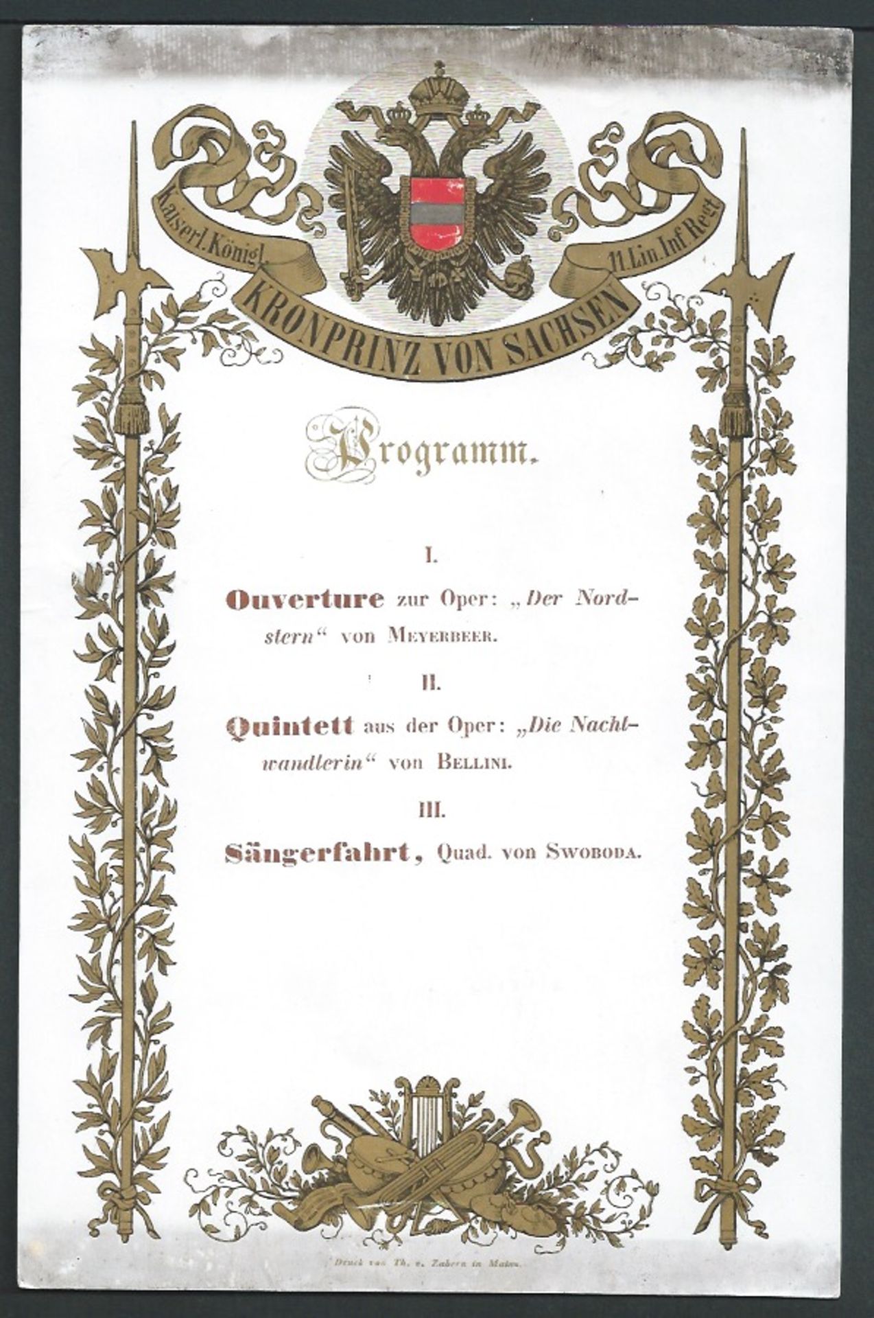 GERMAN PRUSSIAN CONCERT PROGRAMME KRONPRINZ SACHSEN DOUBLE HEADED EAGLE Fine printed programme s