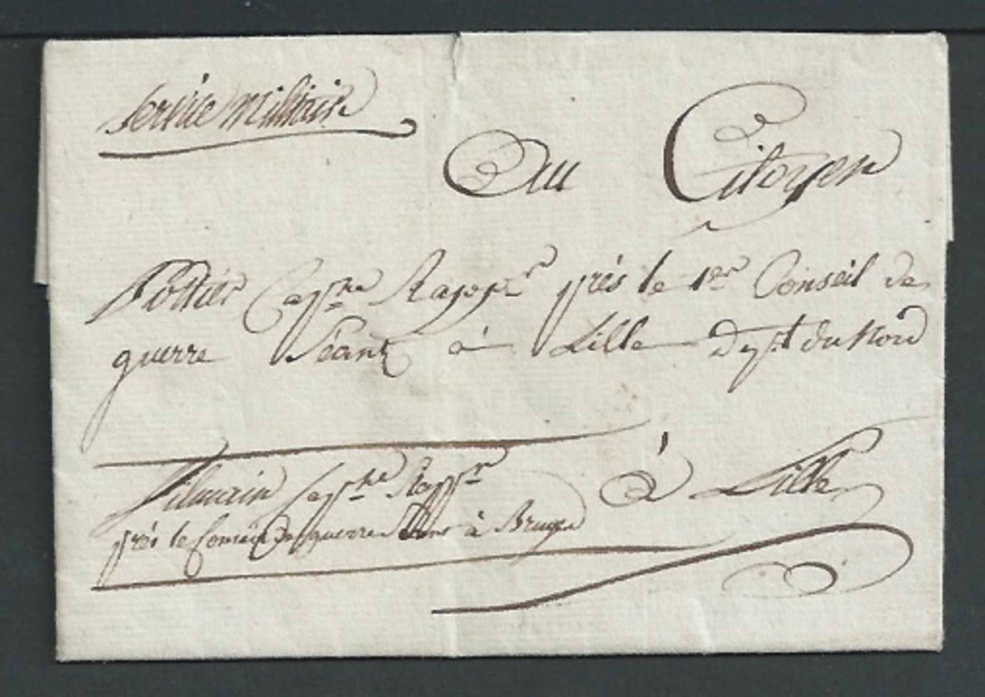 G.B. - Military / France 1799 Entire letter (a few faults) to Lille, written by Captain Villain on p