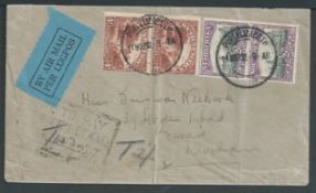 South Africa 1932 An airmail envelope bearing 10d postage from Port Elizabeth 14th May 1932 to Durb