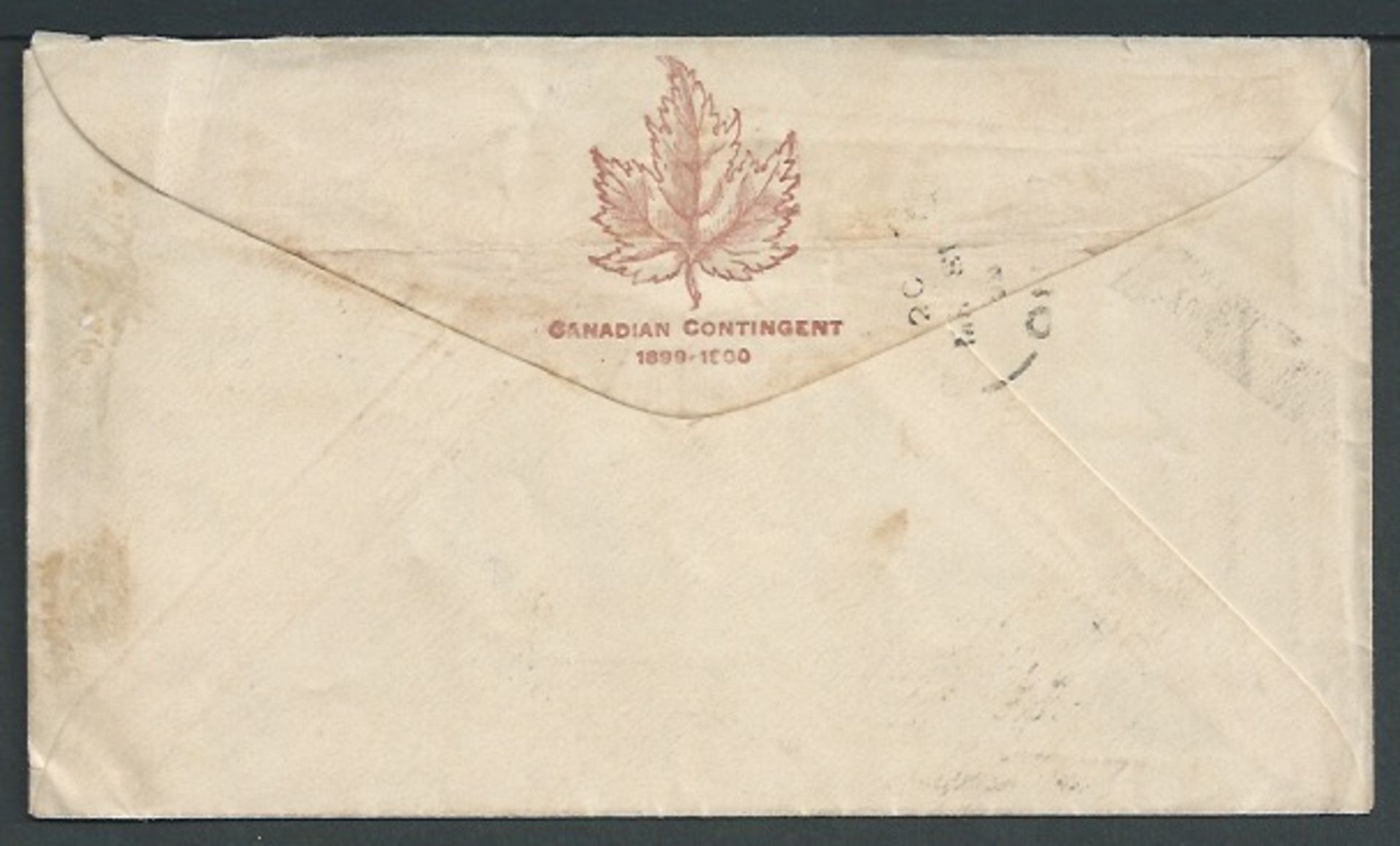 Boer War 1900 Stampless cover to Canada with a Maple Leaf and "CANADIAN CONTINGENT/1899-1900" printe - Image 2 of 2