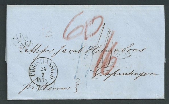 Danish West Indies 1859 Entire Letter from St. Croix to Copenhagen with Christiansted c.d.s. and va