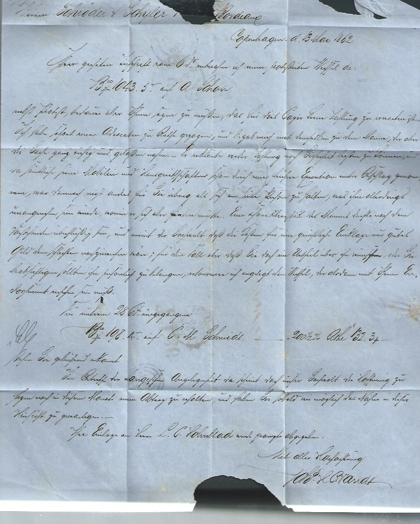 German States - Hamburg / Denmark 1862 Stampless Entire Letter from Copenhagen to Bordeaux with cle - Image 3 of 4