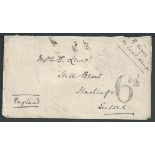 Niger Coast 1891 Stampless cover to England endorsed "R. NIGER, No local stamps" with violet oval "T