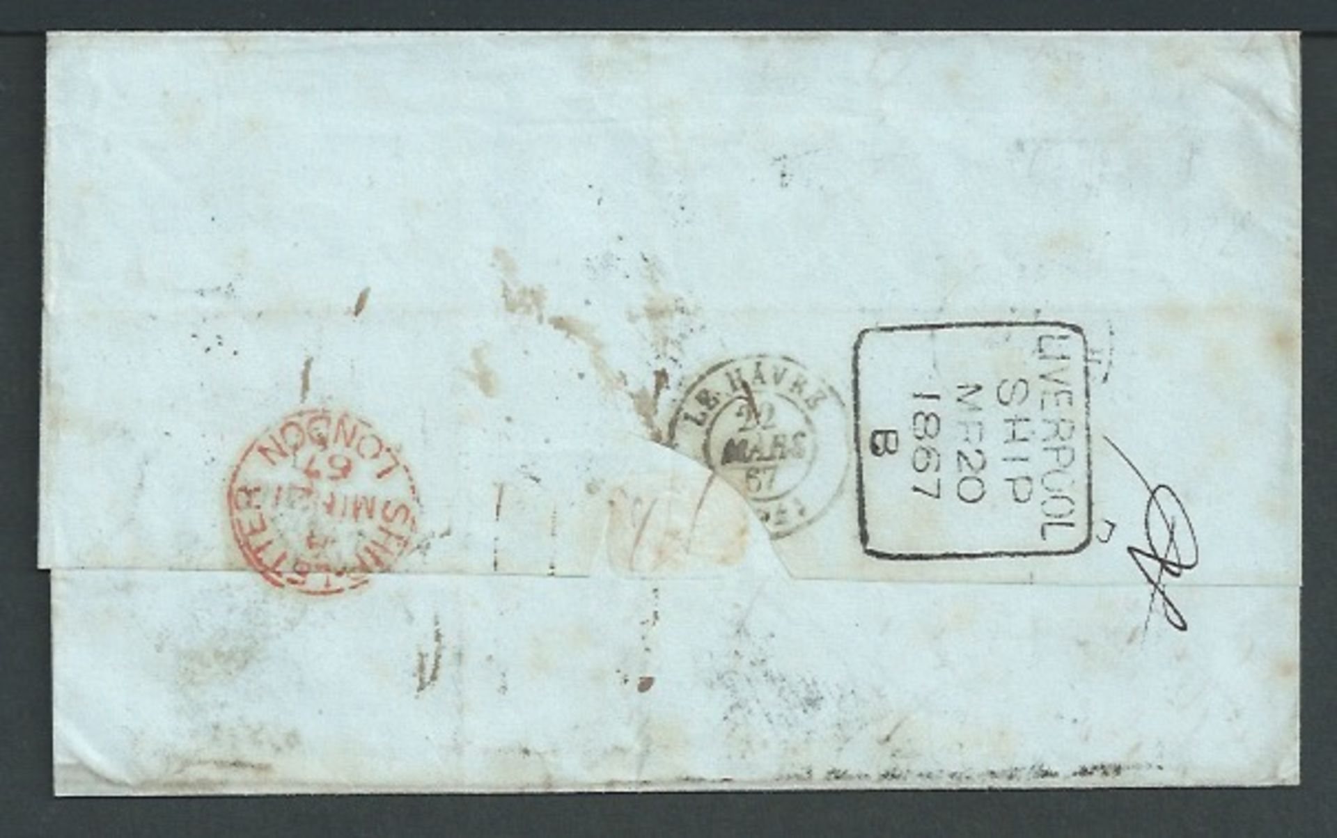 Accountant Marks / Madeira 1867 Entire from Maderia to France via England, with datestamps of "FUNCH - Image 2 of 4