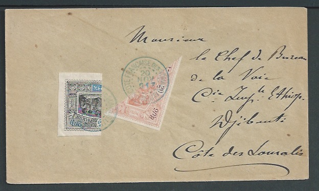 French Somali Coast 1901 (Nov. 20) Cover posted within Djibouti, the 15c rate paid by 1894 Obock 25