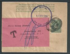 Orange River Colony 1904 1/2d Newspaper Wrapper to Germany with unclear datestamp and superb large