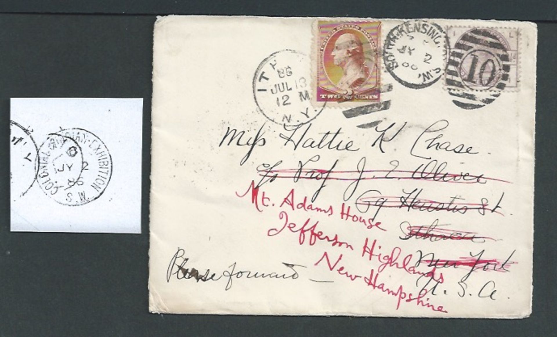 G.B. - Exhibitions 1886 Cover to the USA franked 2.1/2d lilac cancelled at South Kensington, backsto