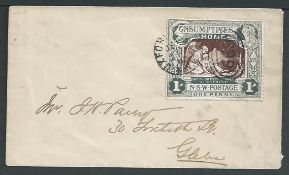 New South Wales 1897 Local cover bearing 1897 1d (1/-) Consumptives Homes charity stamp cancelled by