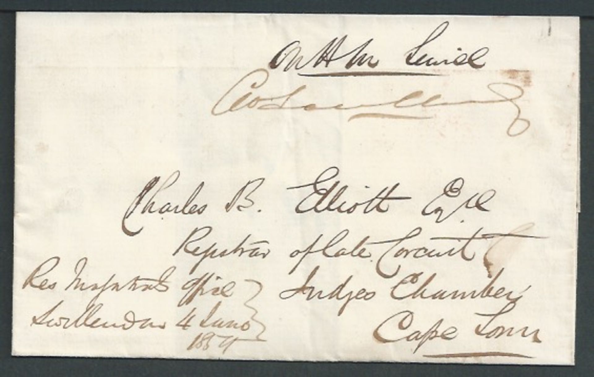 Cape of Good Hope 1859 Wrapper endorsed from the Magistrated Office, Swellendam, to Cape Town, with