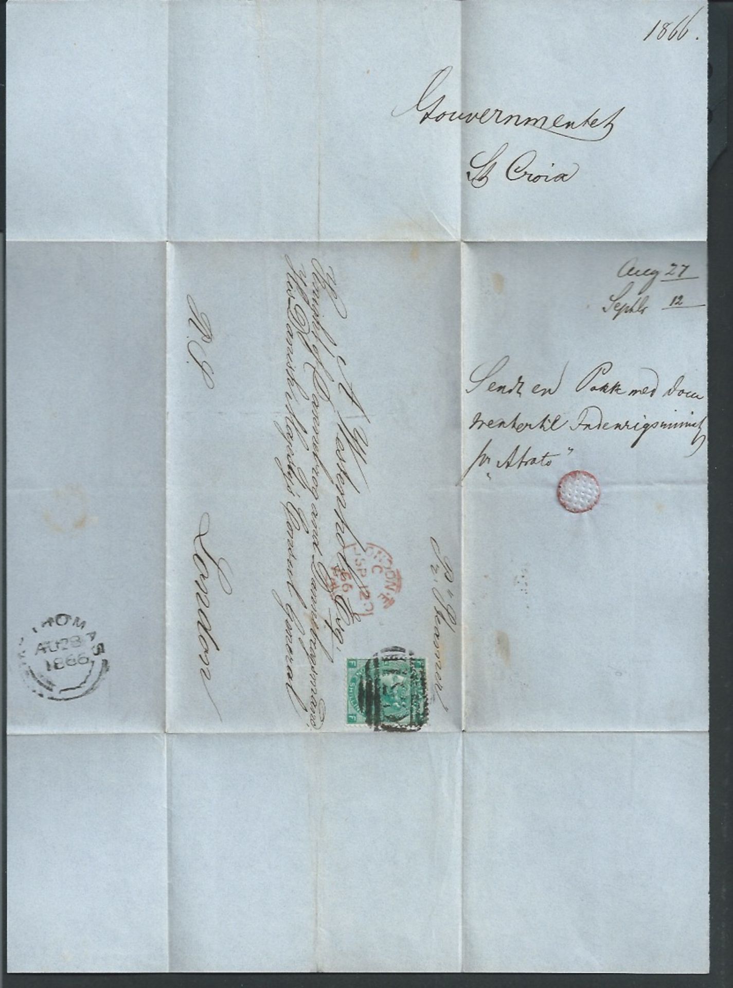 Danish West Indies 1866 Cover from the British Post Office in St Thomas to the Danish Consul General - Image 3 of 3