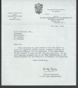 SIR GILBERT RENNIE GOVERNOR NORTHERN RHODESIA ZIMBABWE 1954 AUTOGRAPH NOTE Fine letter from the pr