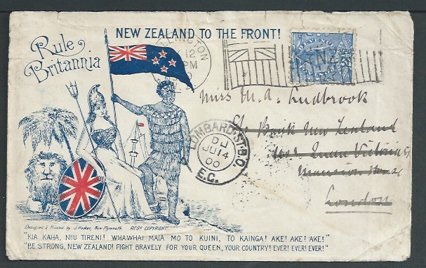 Boer War / New Zealand 1900 Printed patriotic envelope entitled "New Zealand to the Front!" depictin