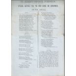 Transvaal 1875 Hymn Sheet for St. Albans Church, Pretoria, of a Special Service "for the Men going