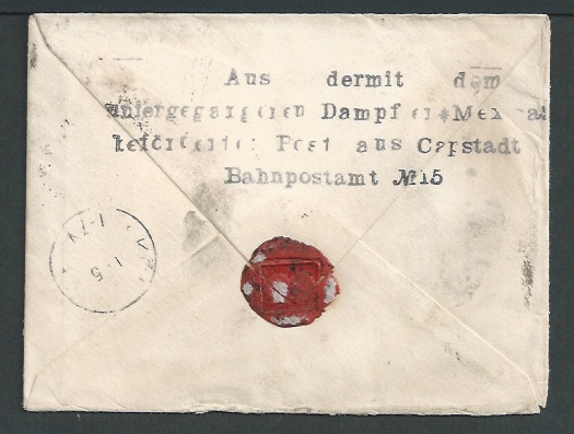 Cape of Good Hope - Wreck Mail 1900 (April 4) Cover franked 2 1/2d from Paarl to Germany, backstamp - Image 2 of 2