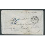 GB - Crimean War 1855 Stampless cover to Lady Malet, English Legation, Frankfurt, Germany with Post