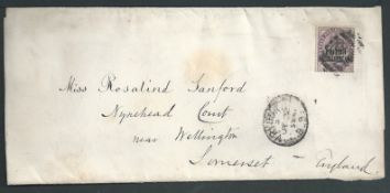 Bechuanaland 1894 Newspaper wrapper from Vryburg to England franked 1891 1d tied by numeral "555".