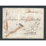 G.B. - London 1845 Entire Letter from Ulm to London handstamped "NOT CALLED FOR" in red. A scarce