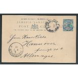 Jamaica / Germany 1889 Jamaica 1d postal stationery Post Card to Germany cancelled by the large stra