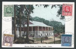 New Hebrides 1910 Picture postcard of "Mission House at White Sands, Tanna" unusually sent registere