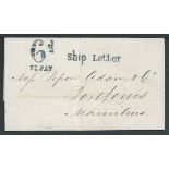 Mauritius 1869 Entire Letter from Calcutta to Mauritius with fine "Ship Letter" and "6d / TO PAY" a
