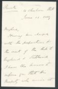 SHAH OF MIDDLE EASTVISITS BRITAIN 1889 LETTER FROM SIR HENRY DRUMMOND WOLFF 1889 Fine letter from