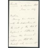 SHAH OF MIDDLE EASTVISITS BRITAIN 1889 LETTER FROM SIR HENRY DRUMMOND WOLFF 1889 Fine letter from