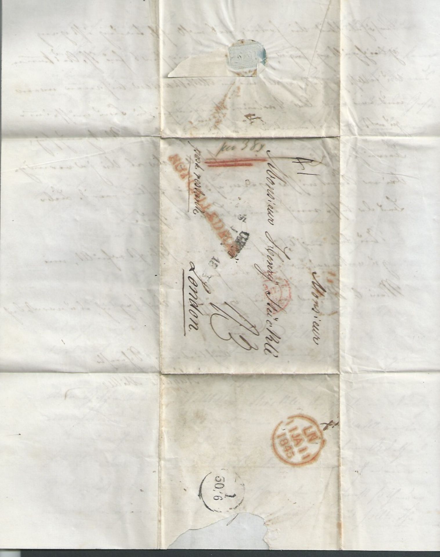 G.B. - London 1845 Entire Letter from Ulm to London handstamped "NOT CALLED FOR" in red. A scarce - Image 6 of 6