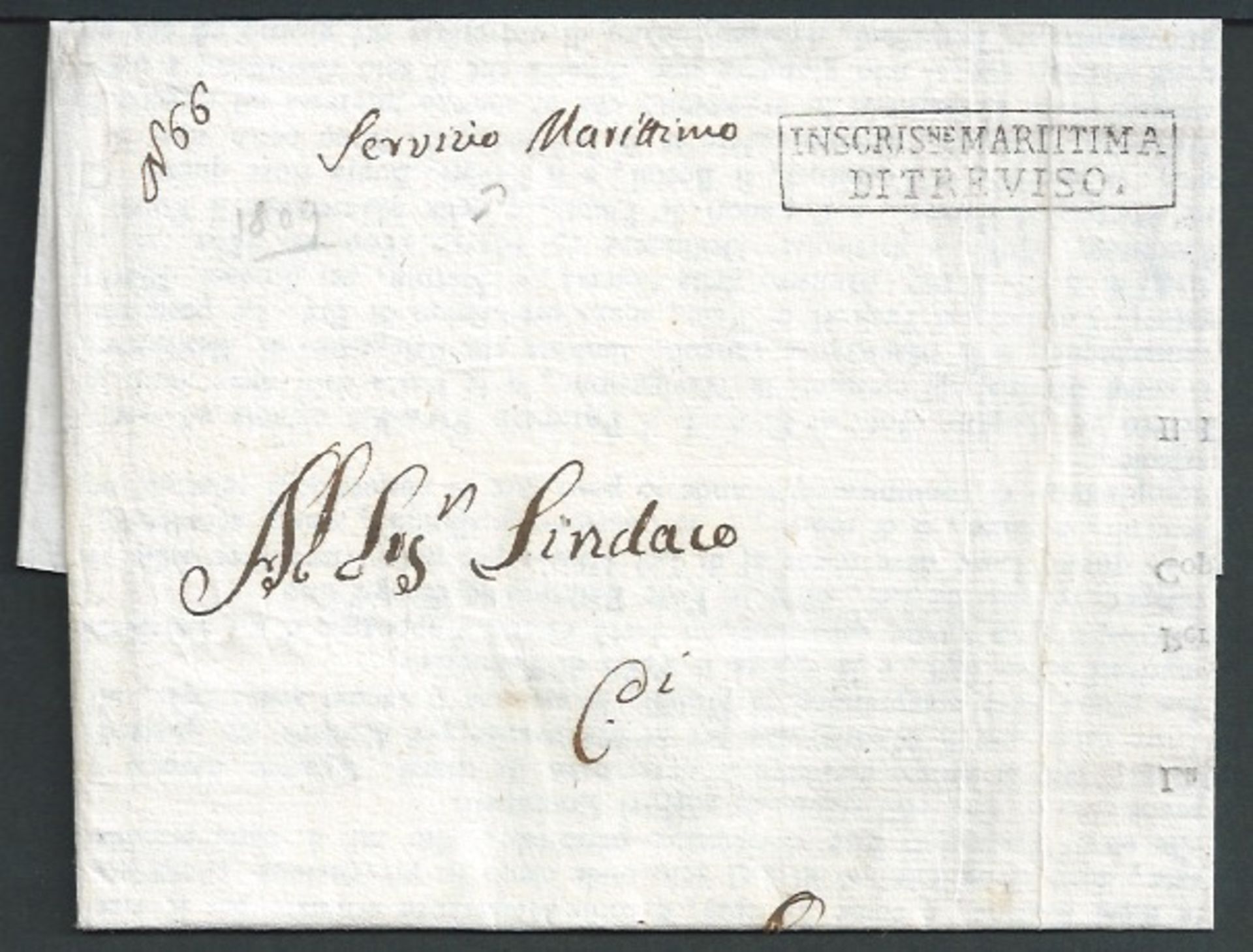 France / Italy 1809 Printed Circular from Treviso to Ariano with manuscript "Service Marittimo" and