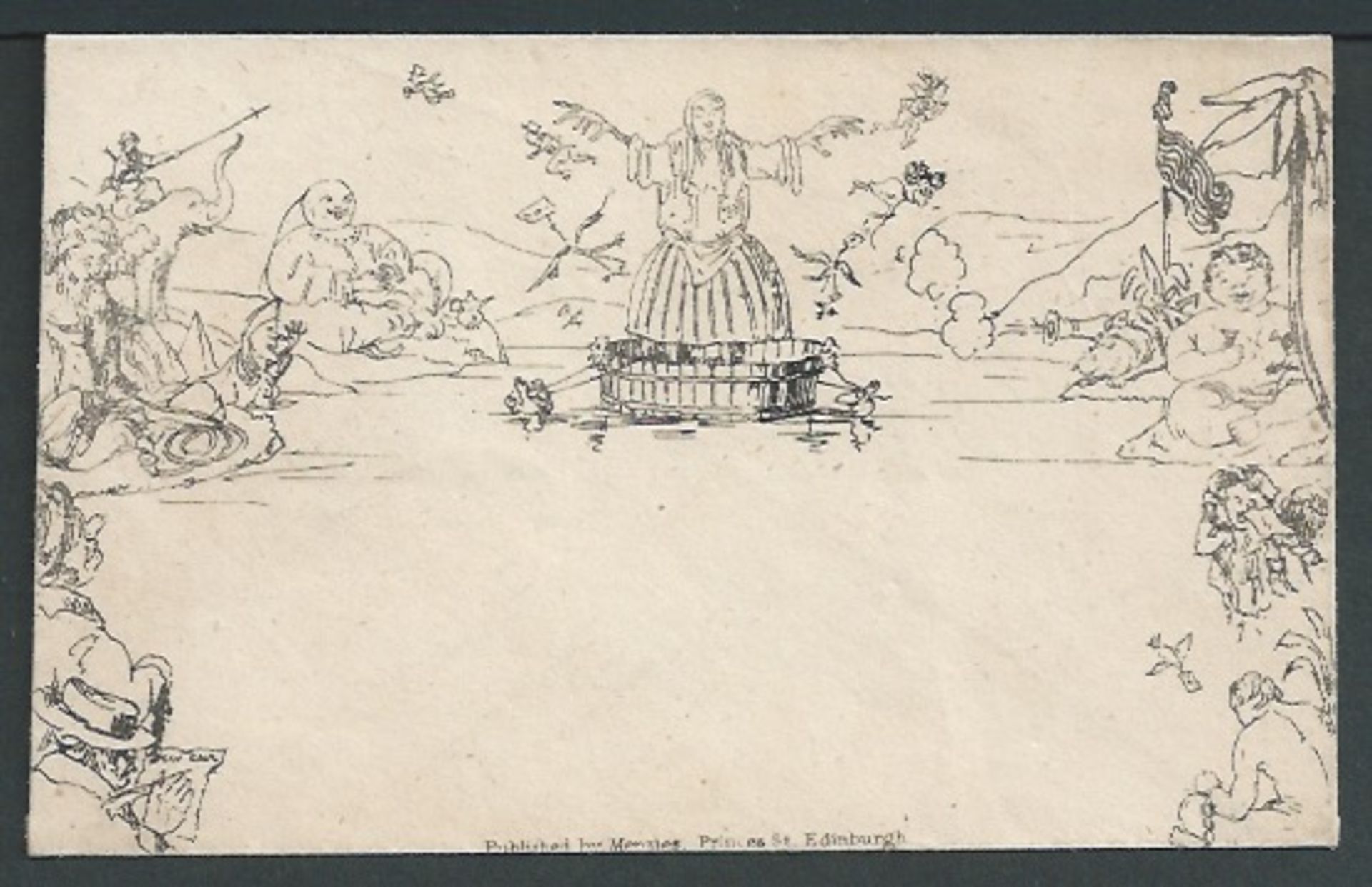 G.B. - Mulreadys 1840 Menzies of Edinburgh Mulready caricature envelope state 1A with 43mm imprint