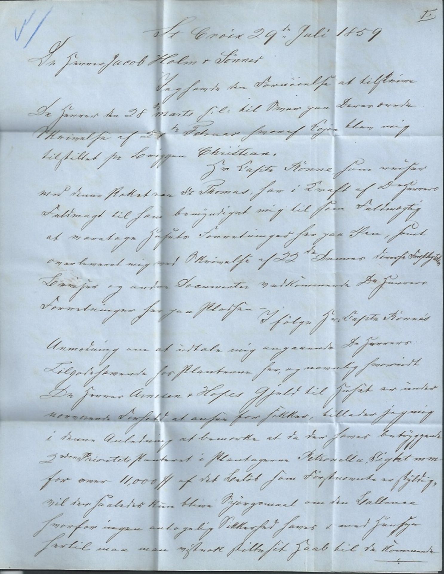 Danish West Indies 1859 Entire Letter from St. Croix to Copenhagen with Christiansted c.d.s. and va - Image 3 of 5