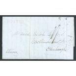 U.S.A. - G.B. - Transatlantic 1843 Entire letter from New York to Edinburgh with scarce red straight