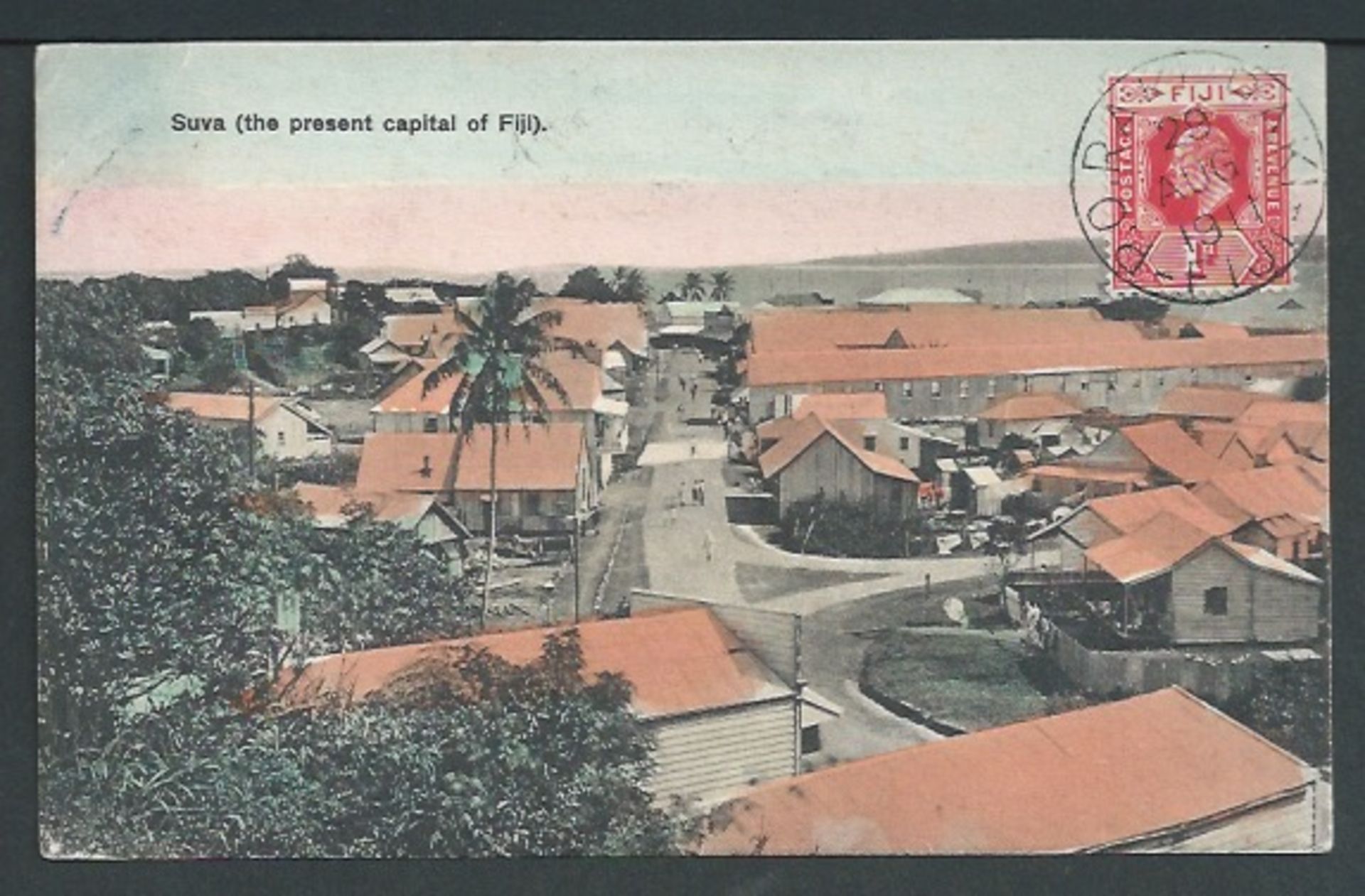 Fiji 1911 Picture postcard of Suva addressed to Egypt, a KEVII 1d on the picture side tied by fine