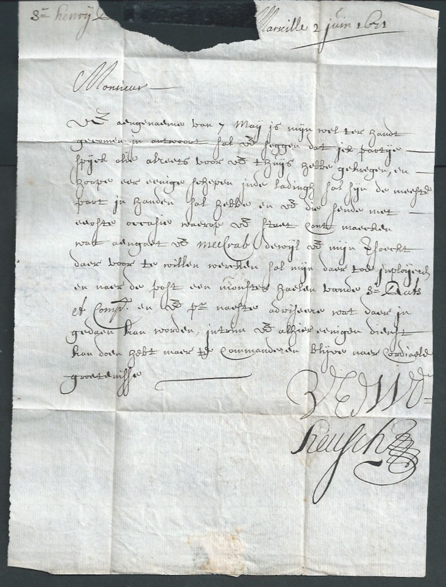 Forwarding Agents 1671 Entire Letter from Marseille to Amsterdam with manuscript forwarding agents - Image 2 of 2