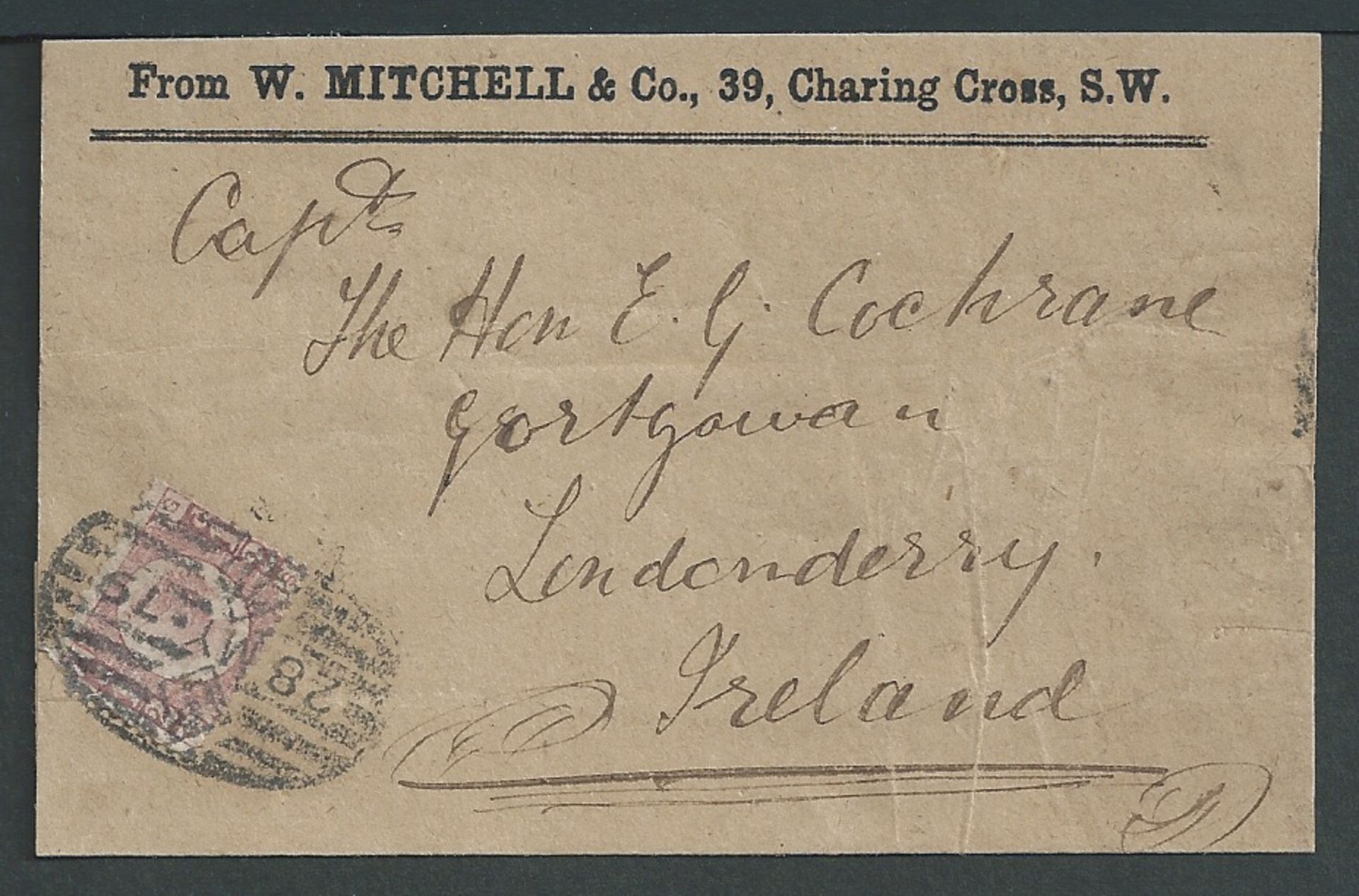 G.B. - Newspaper Branch 1879 Part Wrapper franked 1870 1/2d cancelled by the special oval