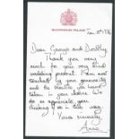 ROYALTY LETTER QUEEN ELIZABETH II's DAUGHTER PRINCESS ANNE MARRIAGE MARK PHILIPS 1971 Fine original