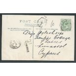 Cyprus 1933 Picture postcard from England to Platres franked 1/2d, handstamped "T" with "1C.P" charg