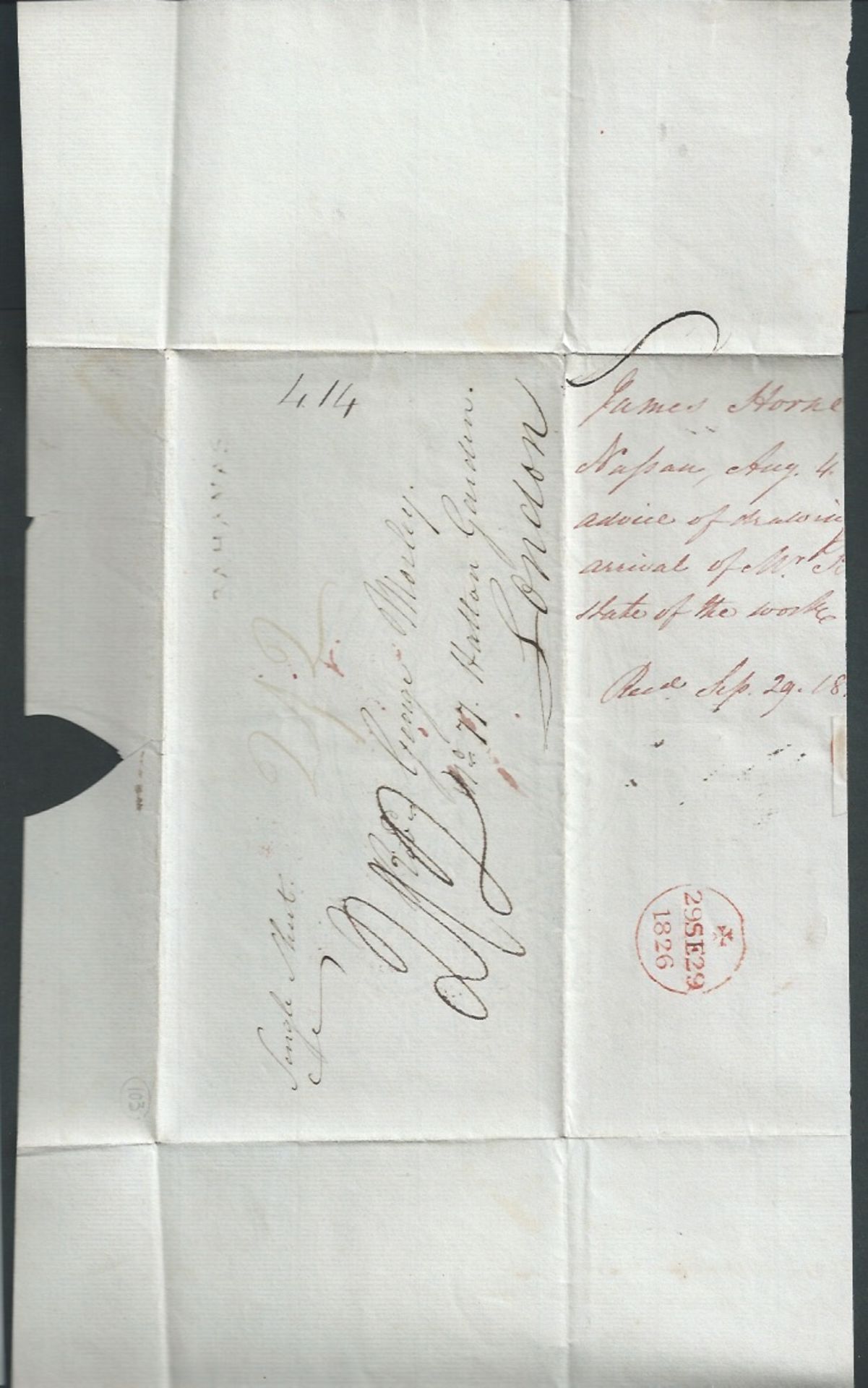 Bahamas 1826 Entire from Nassau to London handstamped with the first type straight-line "BAHAMAS", e - Image 3 of 3