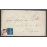 Malta 1883 Registered cover (minor faults) to Italy bearing GB 2d plate 15 and 2.1/2d rosy-mauve pla