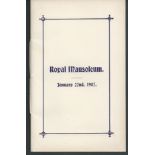 ROYALTY MEMORIAL PROGRAM ROYAL MAUSOLEUM 1907 ANNIVERSARY OF THE DEATH OF QUEEN VICTORIA A fine 8 p