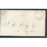 New Brunswick 1857 Entire Letter from Chipman to Gagetown with fine strike of the red rimless "GAGE