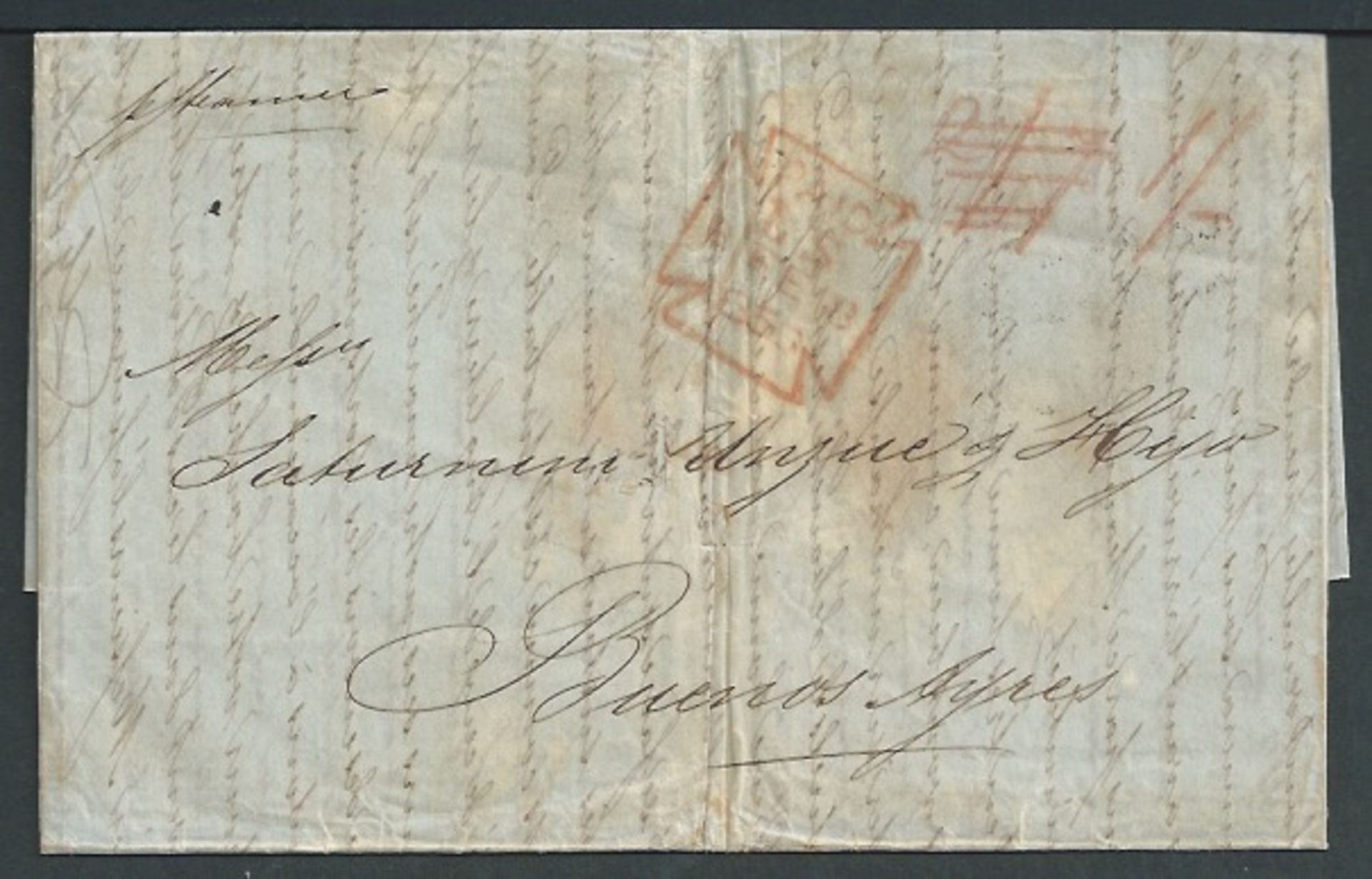 Argentina / Forwarding Agents 1852 Entire Letter from Antwerp to Buenos Aires bearing on reverse bl - Image 2 of 2