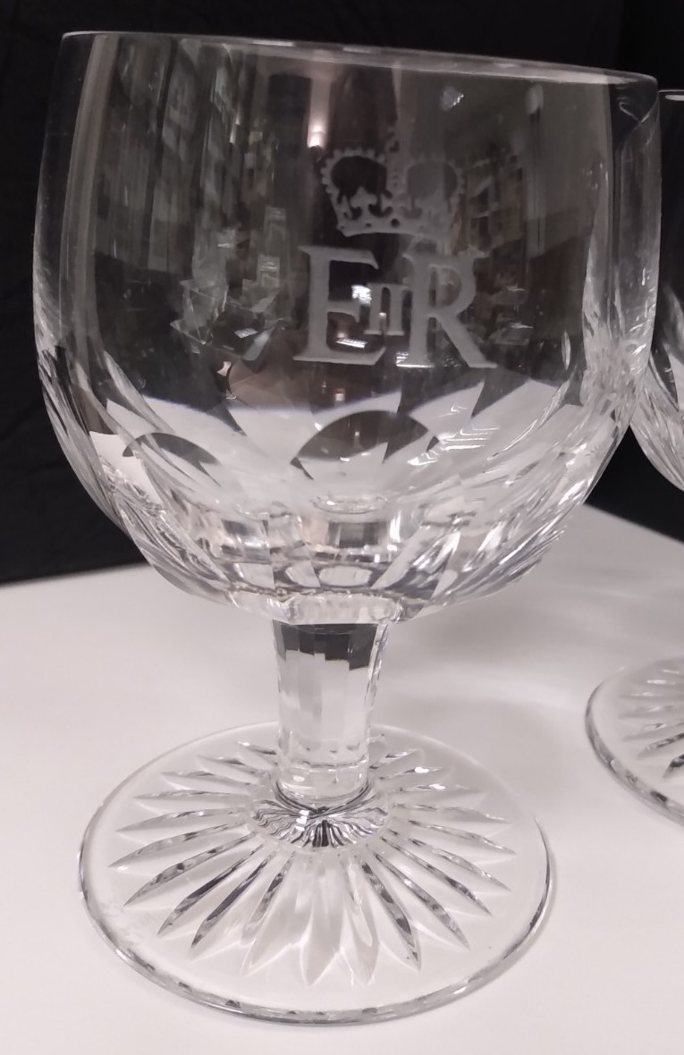 Royalty Pair Of Wine / Cocktail Goblets E2R Superb Pair Of Goblets With Crown And Eiir Etchings. C - Image 3 of 6