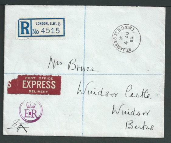 Royalty 1954 (Aug 4) Registered Express Cover With Enclosed Letter From Queen Elizabeth The Q